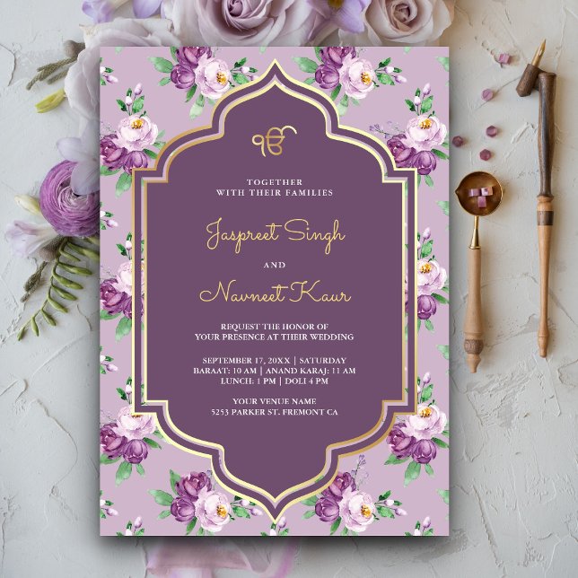 Invitation de mariage Sikh Anand Karaj à motif flo (Créateur téléchargé)