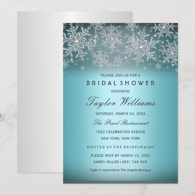Invitation de mariage Silver Blue Jewel Snowflake (Devant / Derrière)