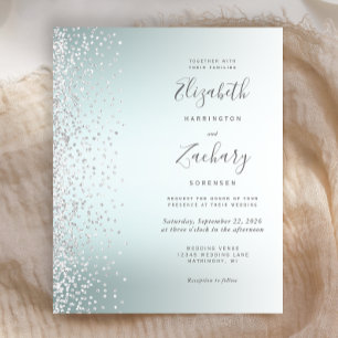 Invitation de mariage Silver Confetti Aqua Ombre