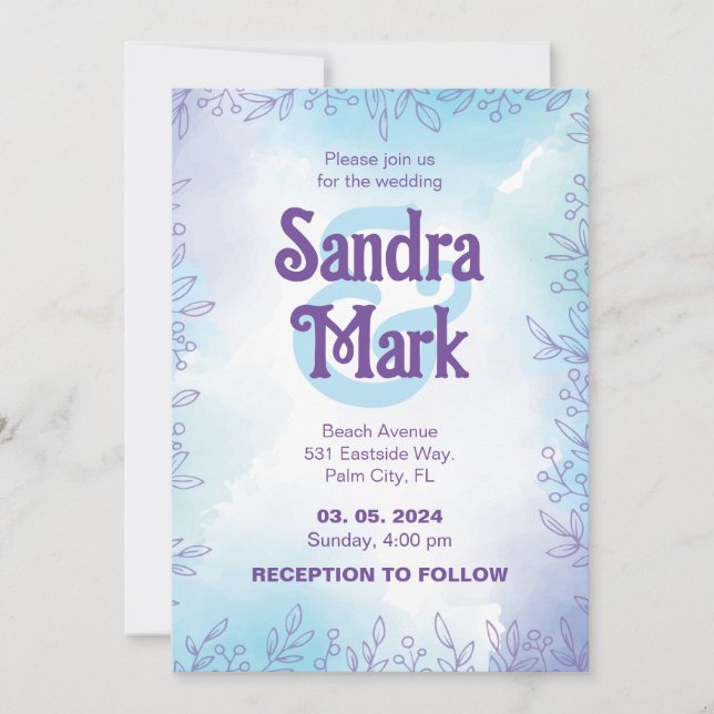 Invitation de mariage simple aquarelle (Devant)