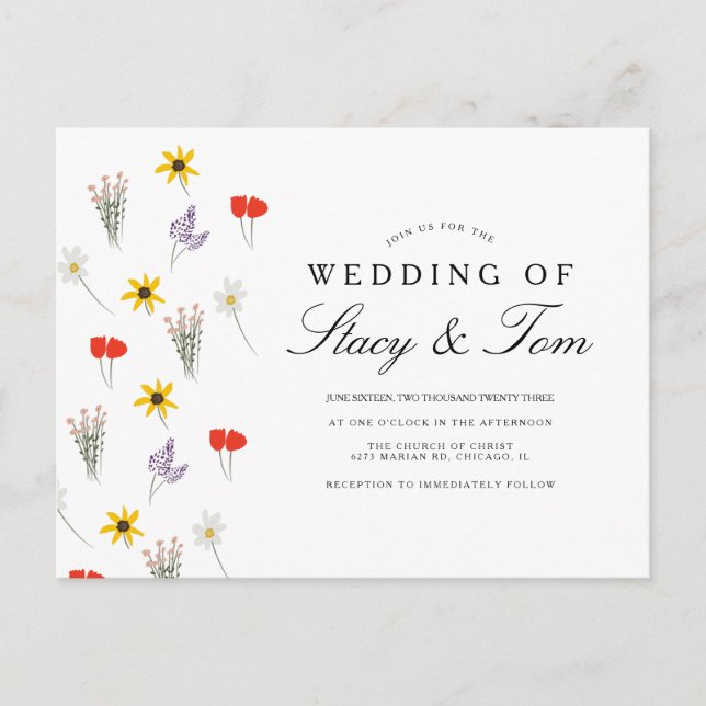 Invitation de mariage simple aux fleurs sauvages d (Devant)
