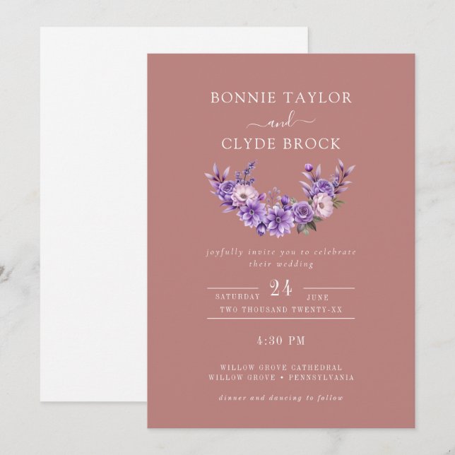 Invitation de mariage simple avec l'art floral dél (Devant / Derrière)