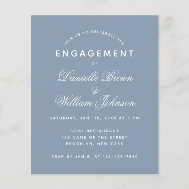 Invitation de mariage simple bleu poussiéreux Budg (Devant)