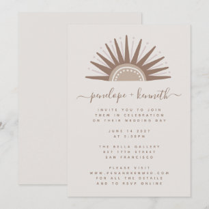 Invitation de mariage simple boho soleil marron et