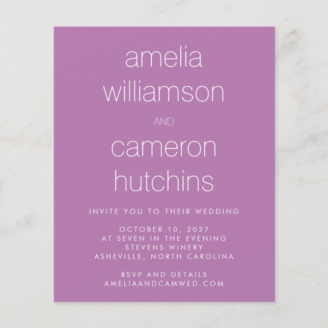Invitation de mariage simple chic violet (Devant)