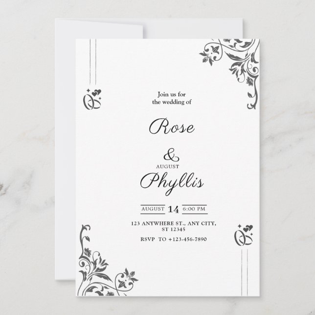 Invitation de mariage simple élégante en gris avec (Devant)