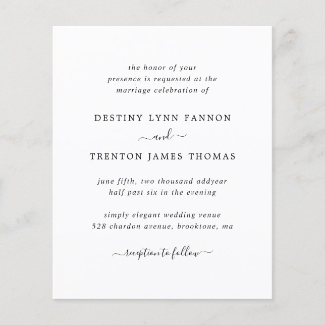 Invitation de mariage simple élégante et économiqu (Devant)