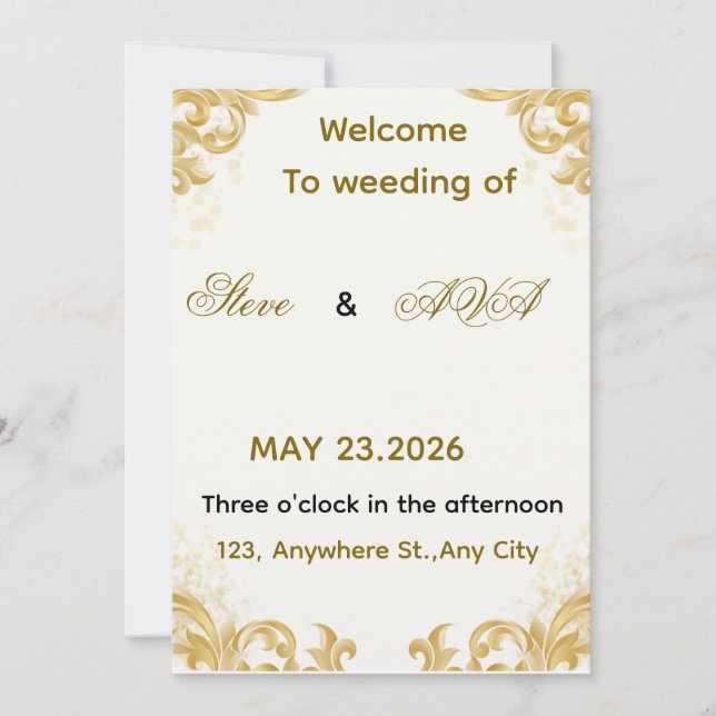 Invitation de mariage simple en or – Style minimal (Devant)