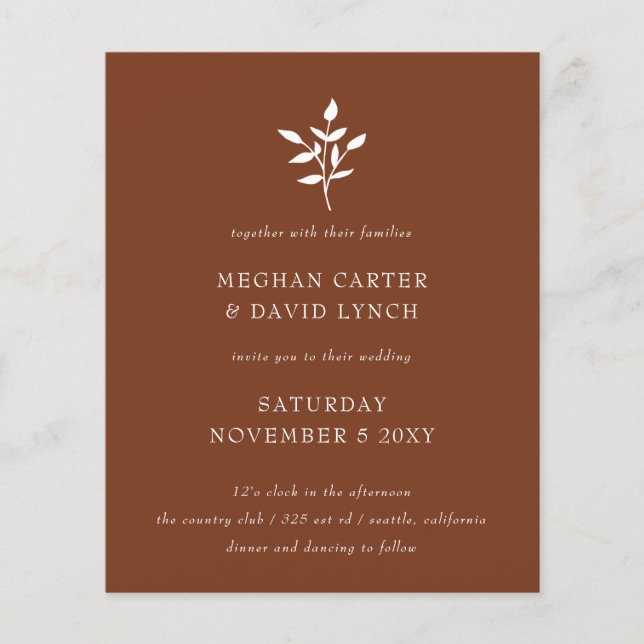 Invitation de mariage simple en terre cuite (Devant)