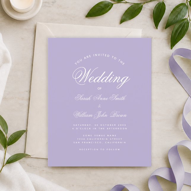Invitation de mariage simple et économique lavande (Créateur téléchargé)