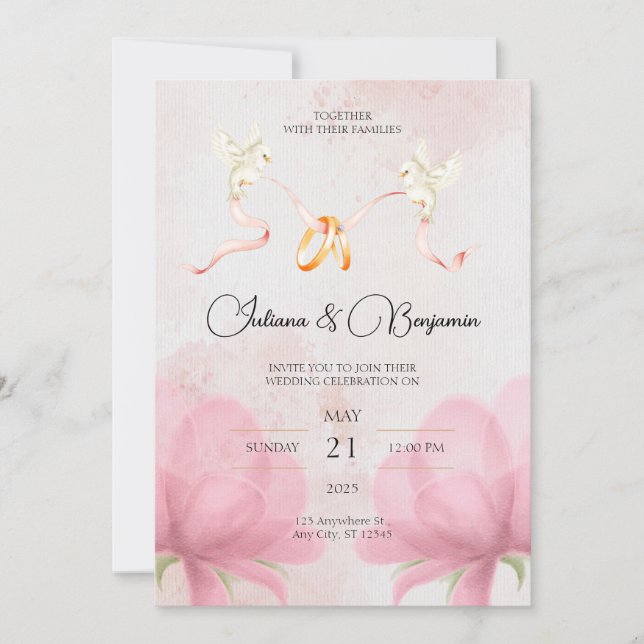 Invitation de mariage simple et élégante avec flor (Devant)