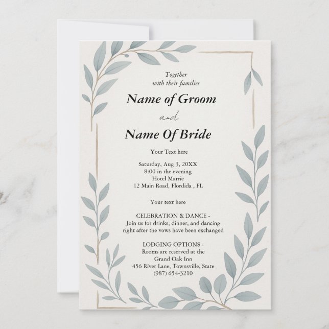 Invitation de mariage simple et non compliquée (Devant)