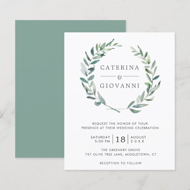 Invitation de mariage simple et rustique avec verd (Devant / Derrière)