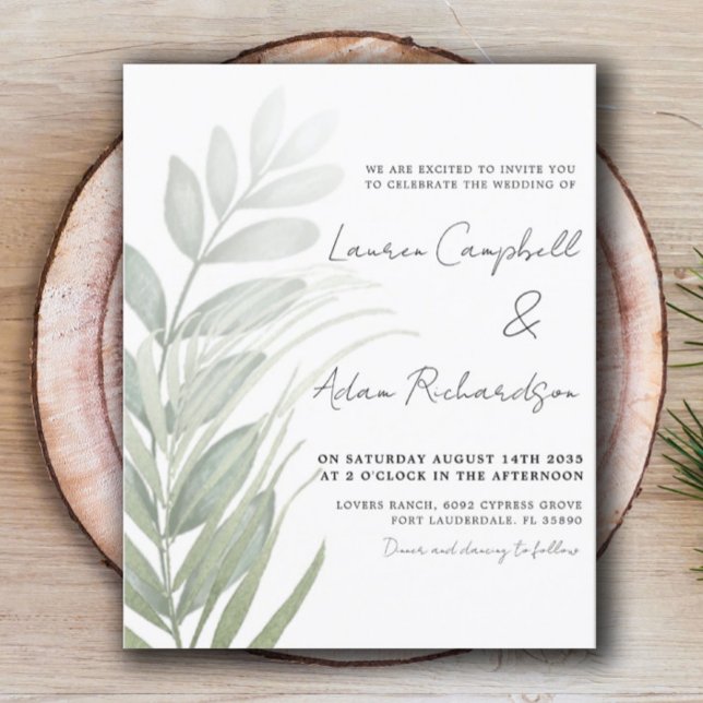 Invitation de mariage simple feuillage vert bon ma (Créateur téléchargé)