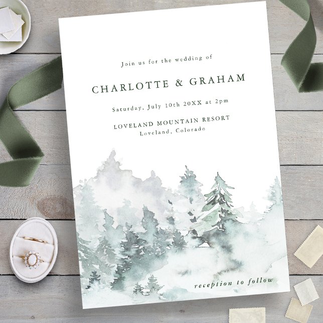 Invitation de mariage simple forêt aquarelle (Green and White - Simple Watercolor Forest Wedding Invitation
)