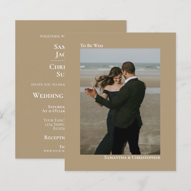 Invitation de mariage simple mocha tan BUDGET pour (Devant / Derrière)