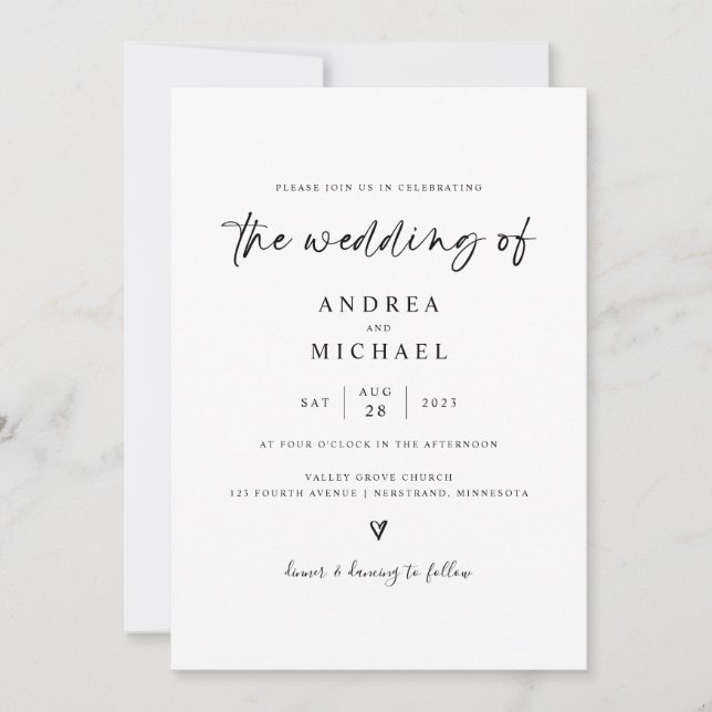 Invitation de mariage simple moderne à cœur dessin (Devant)
