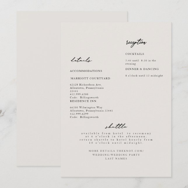 Invitation de mariage simple moderne beige avec dé (Devant / Derrière)