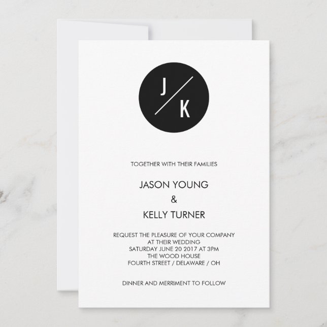 Invitation de mariage simple moderne - cercle noir (Devant)