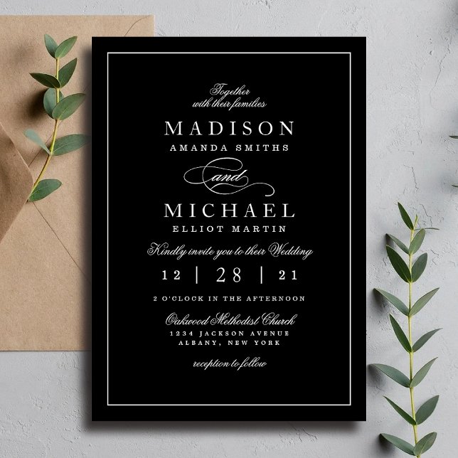 Invitation de mariage simple moderne noir et blanc (Simple Modern Black and White Wedding Invitation)