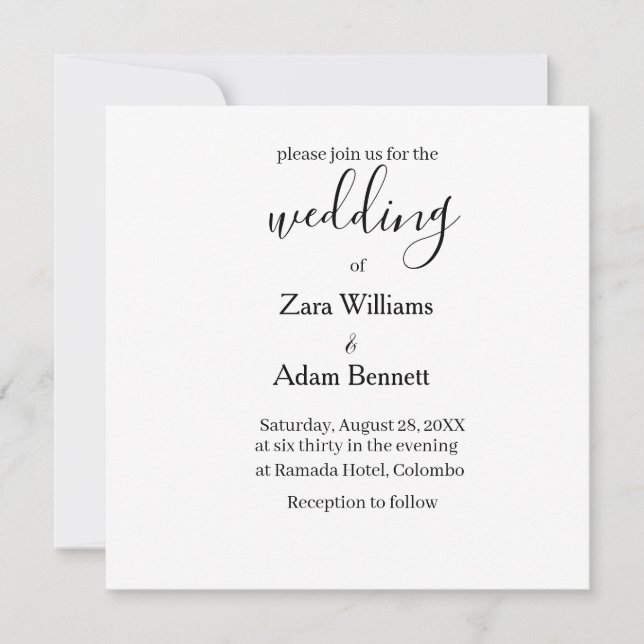 Invitation de mariage simple noir et blanc (Devant)