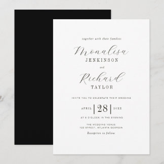 invitation de mariage simple noir et blanc