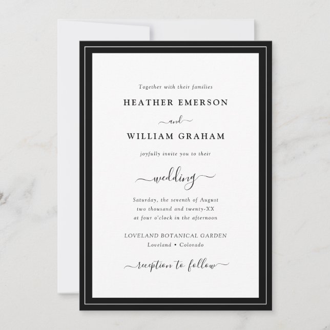 Invitation de mariage simple noir et blanc (Devant)