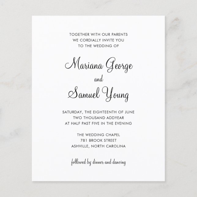 Invitation de mariage simple noir et blanc à petit (Devant)