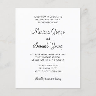 Invitation de mariage simple noir et blanc à petit