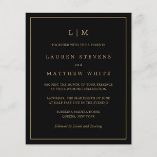 Invitation de mariage simple noir et or à petit bu