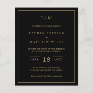 Invitation de mariage simple noir et or à petit bu