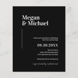 Invitation de mariage simple noir noir minimal bud