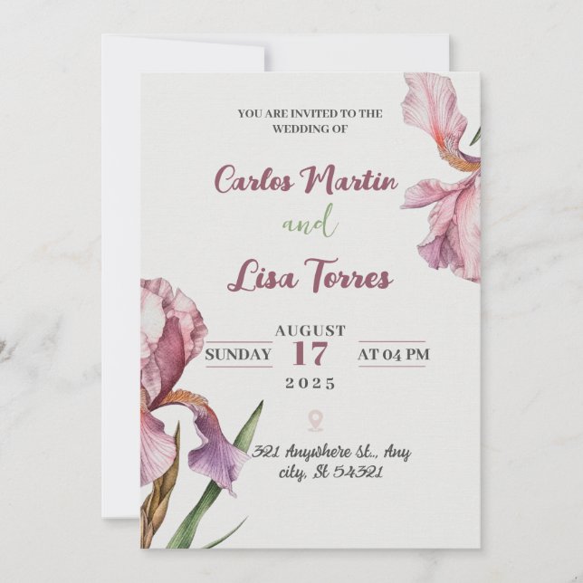 Invitation de mariage simple rose moderne (Devant)