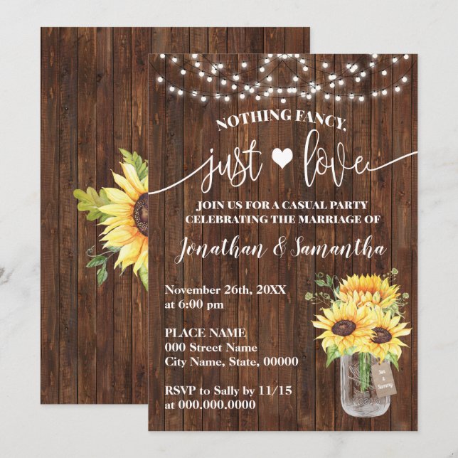Invitation de mariage simple Tournesol Rien de fan (Devant / Derrière)