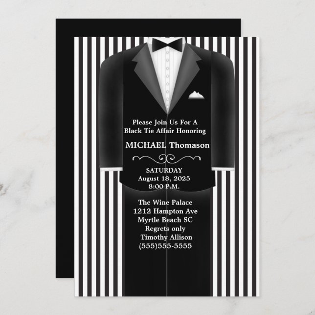 Invitation de mariage smoking noir tenue de soirée (Devant / Derrière)