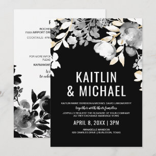Invitation de mariage soir floral (Noir & Or)