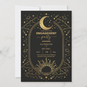 Invitation de mariage Soleil Lune Céleste Noir Or