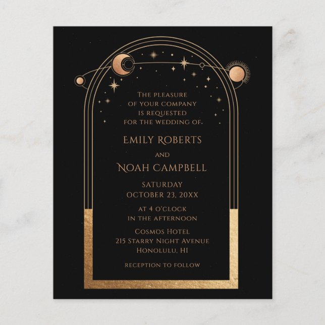 Invitation de mariage Soleil Lune Étoiles Céleste  (Devant)