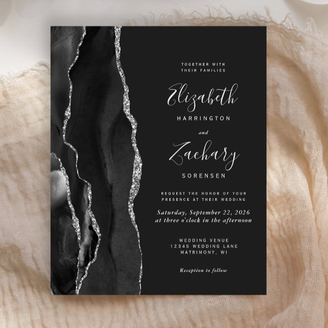 Invitation de mariage sombre argent noir agate à b (Créateur téléchargé)