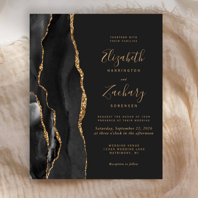 Invitation de mariage sombre en agate noir or budg (Créateur téléchargé)