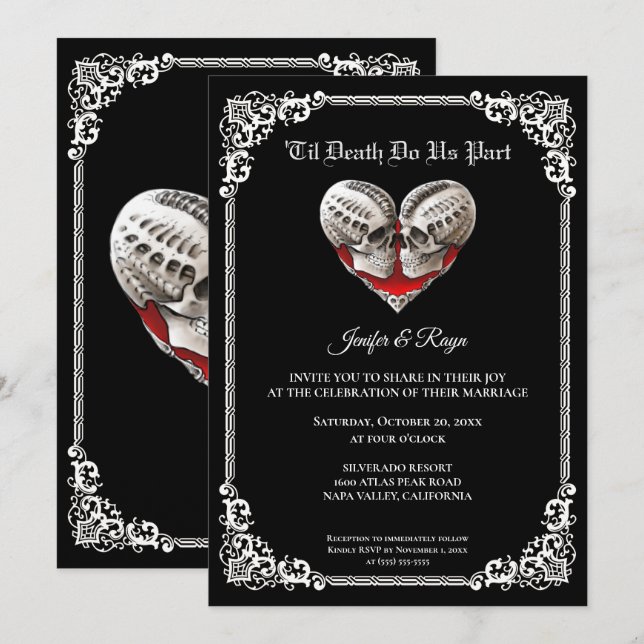Invitation de mariage squelette Halloween gothique (Devant / Derrière)