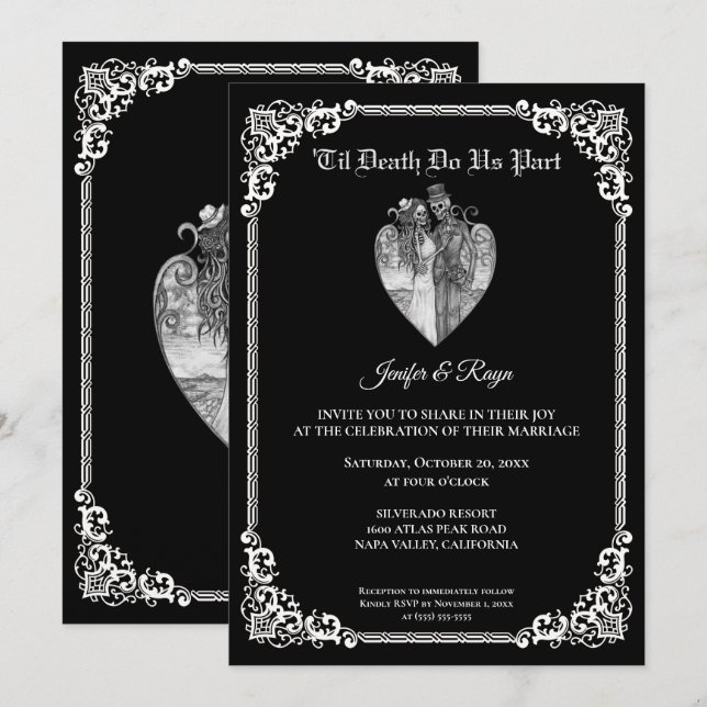 Invitation de mariage squelette Halloween gothique (Devant / Derrière)