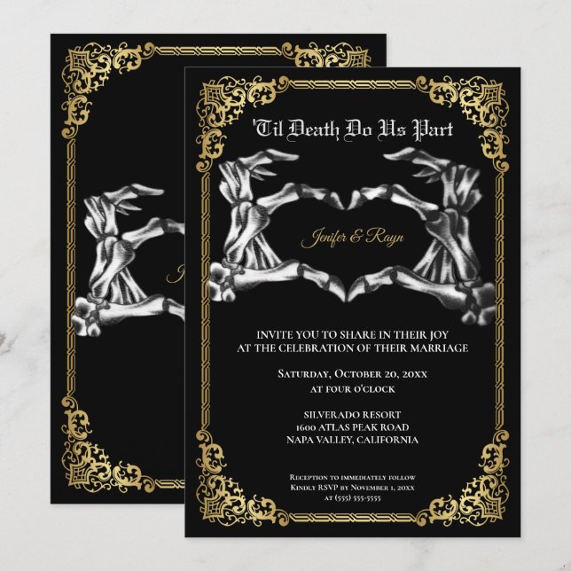 Invitation de mariage squelette Halloween gothique (Devant / Derrière)
