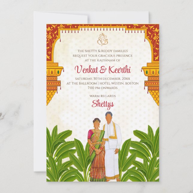 Invitation de mariage sud-indienne Carte d'invitat (Devant)