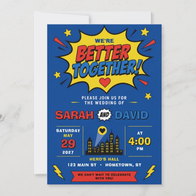 Invitation de mariage Super-héros Bande dessinée C (Devant)
