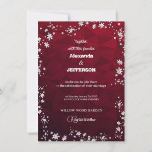 Invitation de mariage sur fond bordeaux polygonale