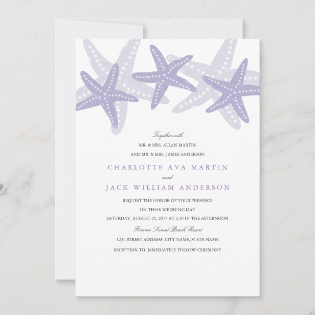 Invitation de mariage sur la plage à l'étoile de m (Devant)
