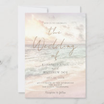 Invitation de mariage sur la plage au coucher du s