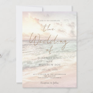 Invitation de mariage sur la plage au coucher du s