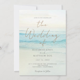 Invitation de mariage sur la plage au coucher du s
